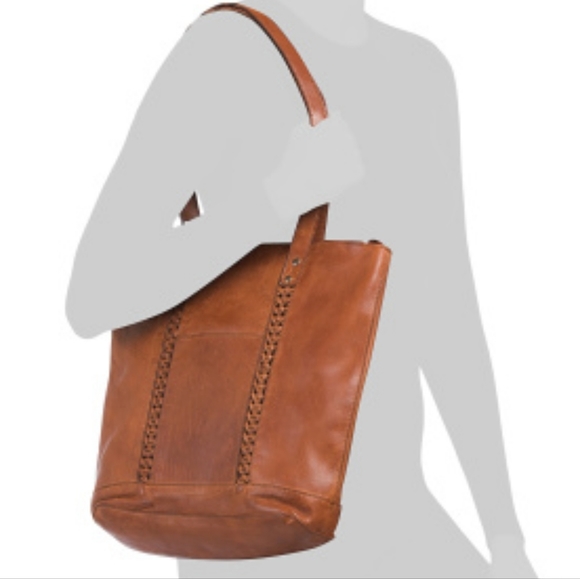 Vilenca Holland Anthropologie Cognac North South Stitch Woven Leather Tote - Picture 5 of 11